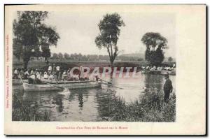 Old Postcard Army Construction & # 39un pontoon bridge over the Meuse