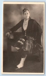 RPPC Unidentified man in Scottish Tartan Kilt Scotland UK 1945? Postcard