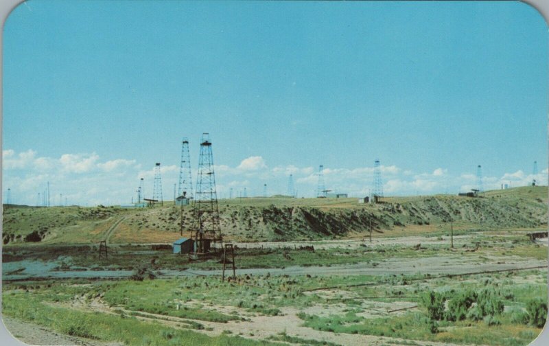 Oil Field In Central Wyoming America's Largest Oil Chrome Vintage Postcard