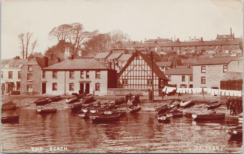 The Beach Saltash Cornwall UK Bennetts Union Inn Boats  Unused RPPC Postcard E59