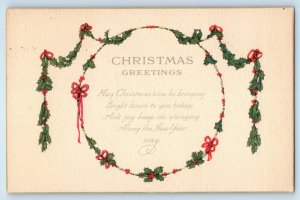 1970 Christmas Greetings Message Holly Berries Middleboro MA Vintage Postcard
