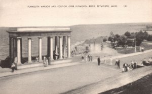 Vintage Postcard Harbor & Portico Over Plymouth Rock Plymouth Massachusetts MA