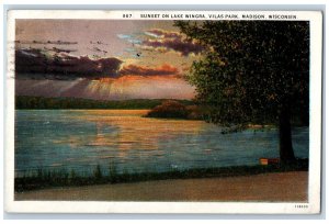 1928 Sunset On Lake Wingra Vilas Park View Reflection Madison Wisconsin Postcard