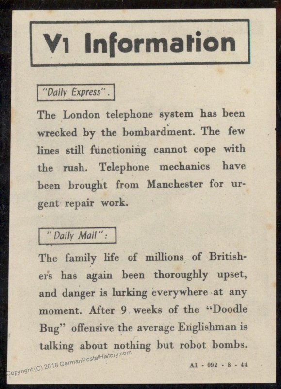 V1 Shadow Over England Rocket Leaflet London Blitz 93380