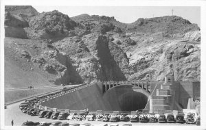 Automobiles Spillway Bridge Boulder Dam Frasher Nevada RPPC Postcard 20-973