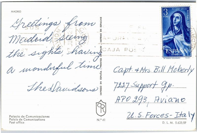 Postcard Spain Madrid Post Office 40s cars