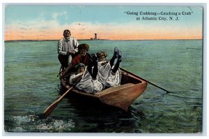 1915 Going Crabbing Catching a Crab at Atlantic City New Jersey NJ Postcard 
