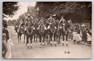 Berne Switzerland Parade Men On Horses Onlookers By J Keller RPPC Postcard Q21