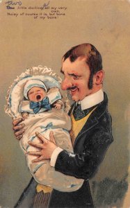 MAN TAKING CARE OF BABY COMIC EMBOSSED PFB POSTCARD 1909