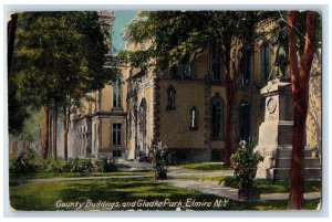 1917 County Buildings Gladke Park Exterior Elmira New York NY Antique Postcard 
