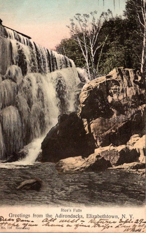 New York Greetings From The Adirondacks Elizabethtown Rice's Falls 1906