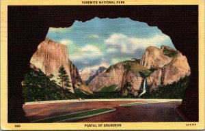 Vtg 1940s Wawona Road Tunnel El Capitan Yosemite National Park CA Postcard