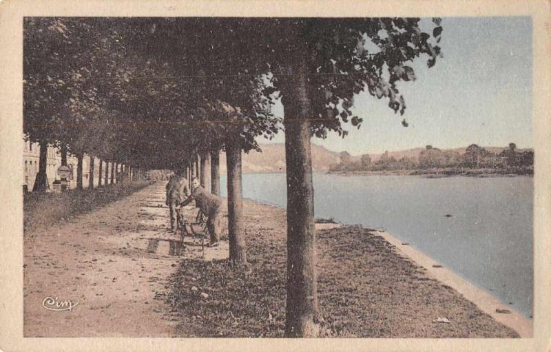 Duclair France Park Along Water Scenic View Antique Postcard J78752