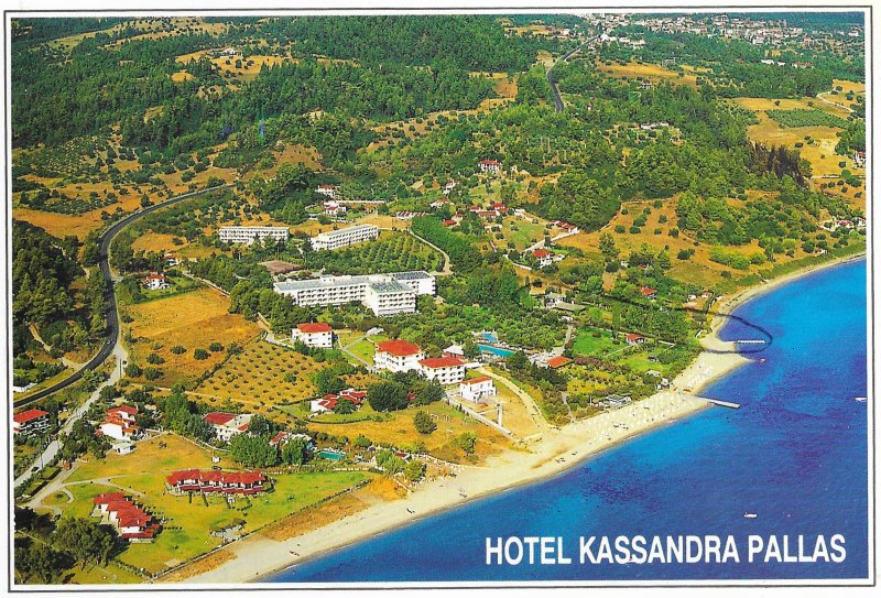 Greece.  Hotel Kassandra Pallas.  Used card with postage 1997.  Nice.