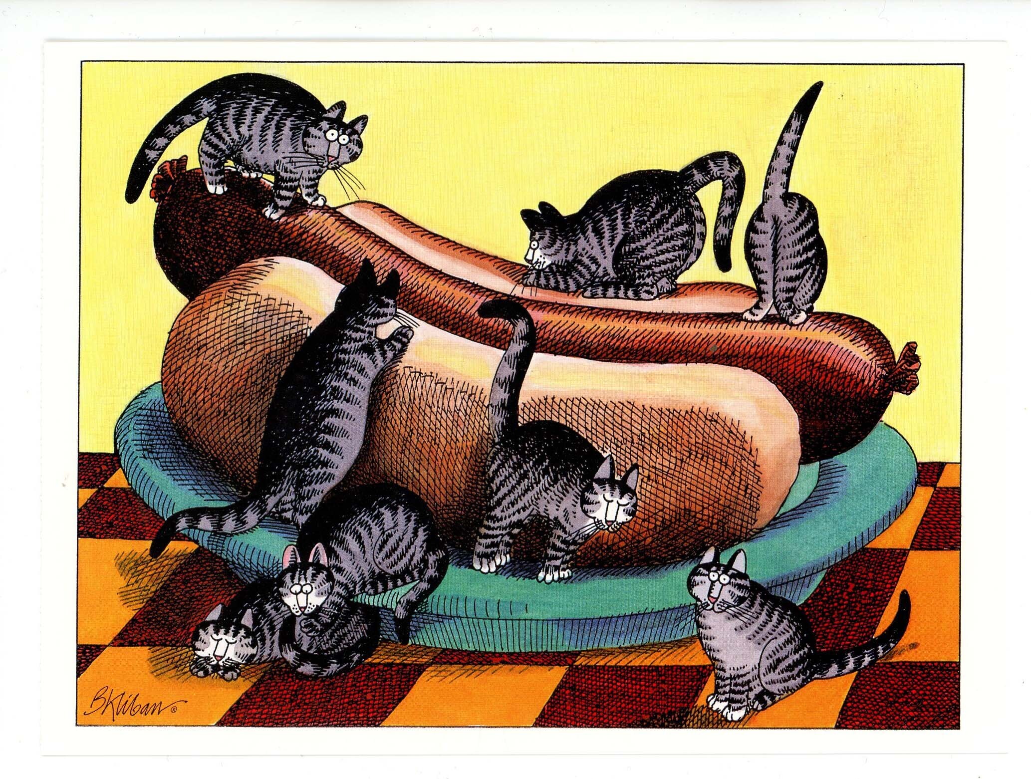 Kliban's Cats II Cats With Dog. Artist Judith K. Kliban (6.5" X 4.75