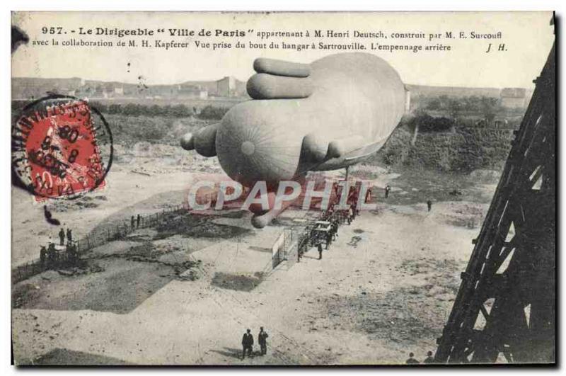 Old Postcard Jet Aviation Zeppelin Airship City of Paris belonging to M Henry...