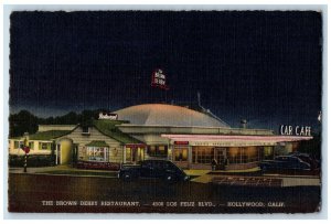 1950 The Brown Derby Restaurant View Classic Car At Night Hollywood CA Postcard