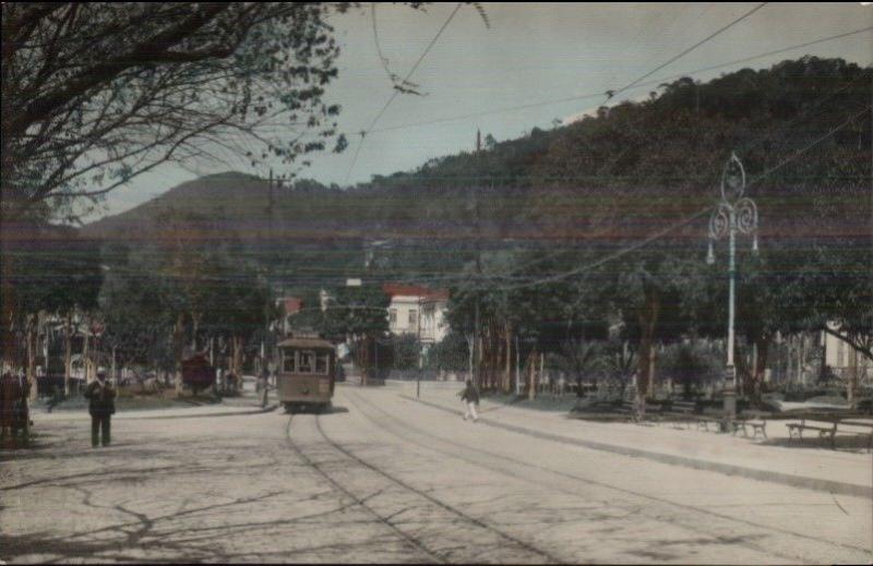 Petropolis Brazil Pracas da Liberdade Trolley Real Photo Postcard c1910