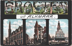 Netherlands Groeten Uit Alkmaar Stadhuis Zilverstraat De Waag Postcard 04.14