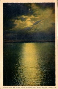 VINTAGE POSTCARD SUNSET AFTER THE STORM BELVEDERE HALL PERRY SOUND ONTARIO 1933