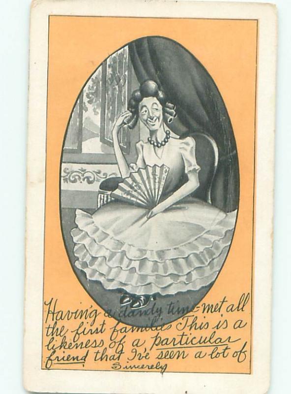 Pre-Linen Comic WOMAN SITTING WITH HER FAN AB8851