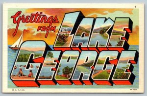 Large Letter Greetings From  Lake George  New York  Postcard
