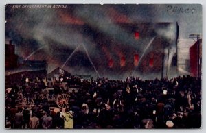 Fire Department In Action c1910 Crowd of Onlookers Postcard K30