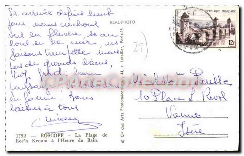 Old Postcard Roscoff Beach Roc'h Krum time Bath