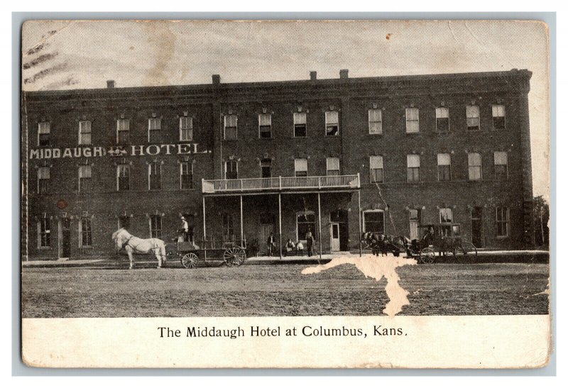 Postcard KS The Middaugh Hotel Columbus Kans.Vintage Standard View c1900s 