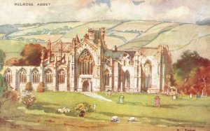 Vintage Postcard Beautiful Melrose Abbey Monastery Landmark Melrose Scotland