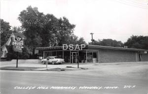 Iowa Ia Real Photo RPPC Postcard c1950 WAVERLY College Hill Pharmacy Store