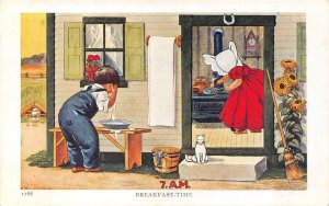 Ullman Hours Of The Day Series   BREAKFAST TIME  Washing Up~White Cat  Postcard