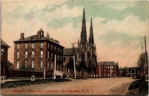 Postcard PE Charlottetown Bishop's Palace & Cathedral Dirt Road ~1910 S103