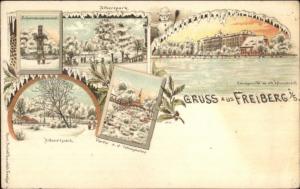 Gruss Aus Freiberg Geramyn Multi-View Winter c1900 Postcard