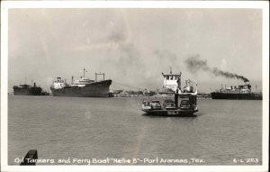 Port Aransas Texas TX Oil Tankers & Ferry Boat Real Photo Postcard