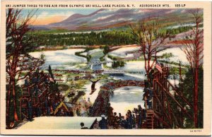 Postcard NY Adirondacks Lake Placid Ski Jumper Olympic Ski Hill