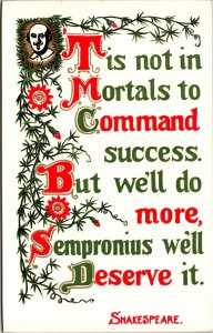 VINTAGE POSTCARD SHAKESPEARE VERSE BY SHEAHAN PRINTED c. 1920