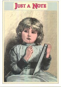 Postcard Victorian Style Greetings Message just a note draw art write dress pen