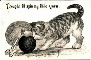 Cat with Yarn - 1910