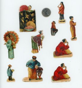 1880's Lot of 10 Japan Japanese Geisha Girls Die Cut Victorian Scrap X201