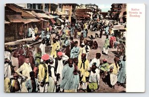 Native Streets in Bombay Mumbai India, Indian City Scene, Colorized Postcard