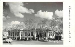 RPPC Postcard; Public Library, Modesto CA Stanislaus County posted 