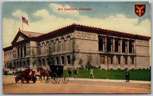 Vtg Chicago Illinois IL Art Institute Horse & Carriage 1910s Old View Postcard