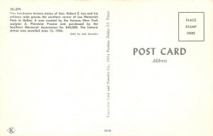 Dallas Texas 1960s Postcard Civil War Statue General Robert E. Lee & Aide