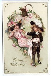 Winsch Valentines Day Flirting Couple 1914 Embossed Postcard