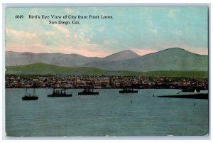 1914 Bird's Eye View Of City From Point Loma San Diego California CA Postcard