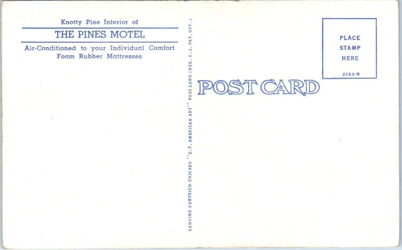 1950s Knotty Pine Interior of The Pines Motel Orange Texas Postcard