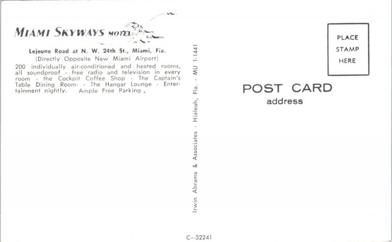 1950s Miami Skyways Motel Miami FL Postcard