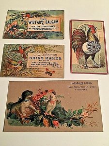 (4) Trade Cards- Haddock's Cards, J.W. Johnston,, Wistar's Balsam, and Clark's .
