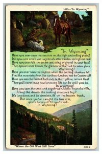 Vintage 1940's Postcard In Wyoming Poem - Cowboy and his Horse - Landscape
